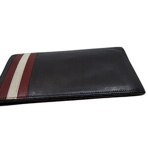 Bally Bifold Wallet Black Leather Stripe Wallet